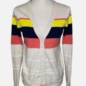 Caslon Striped Cardigan Cream Pink Navy Yellow
